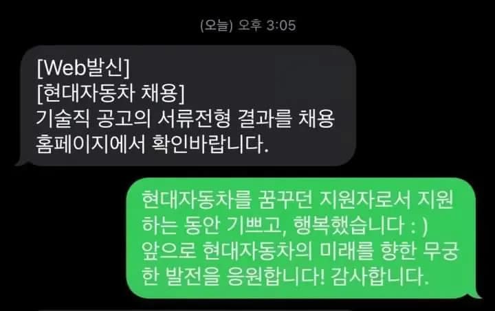 현대차 서류전형 떨어지고 문자 보냈는데 답장 받은 디씨인 대참사